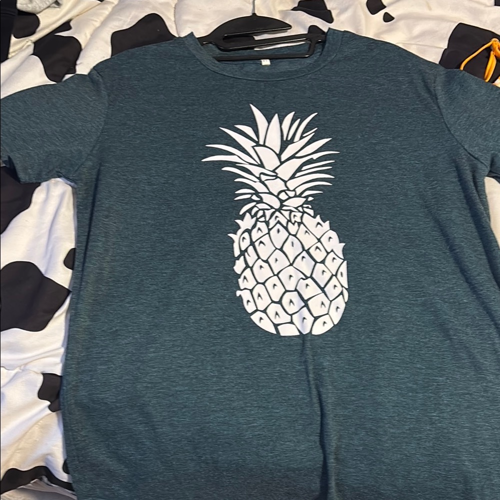 Teal Graphic T-Shirt with Pineapple Design